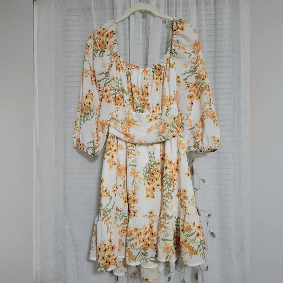 2/$25 Lantern Sleeve Floral Print Tie Back Sun Dress - Picture 5 of 5